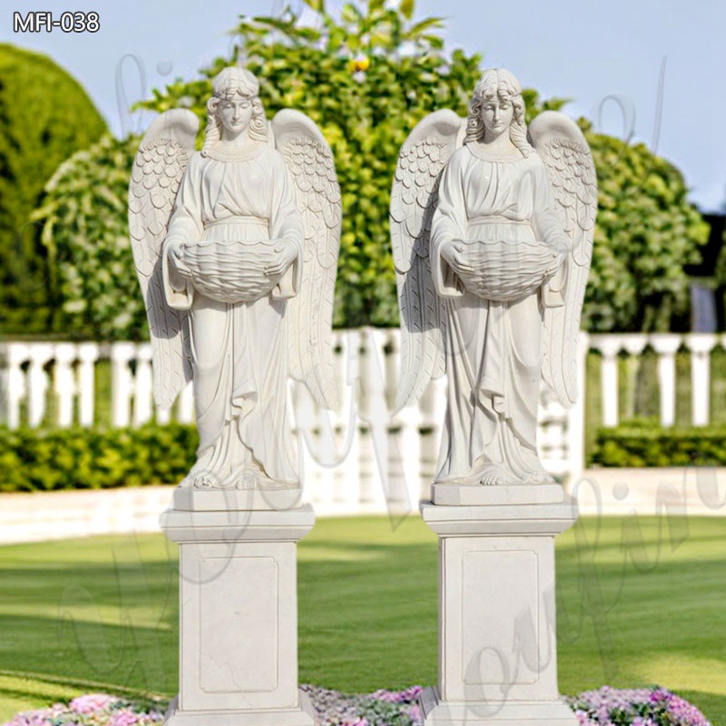 Hand Carved White Marble Angels Statue with Planter