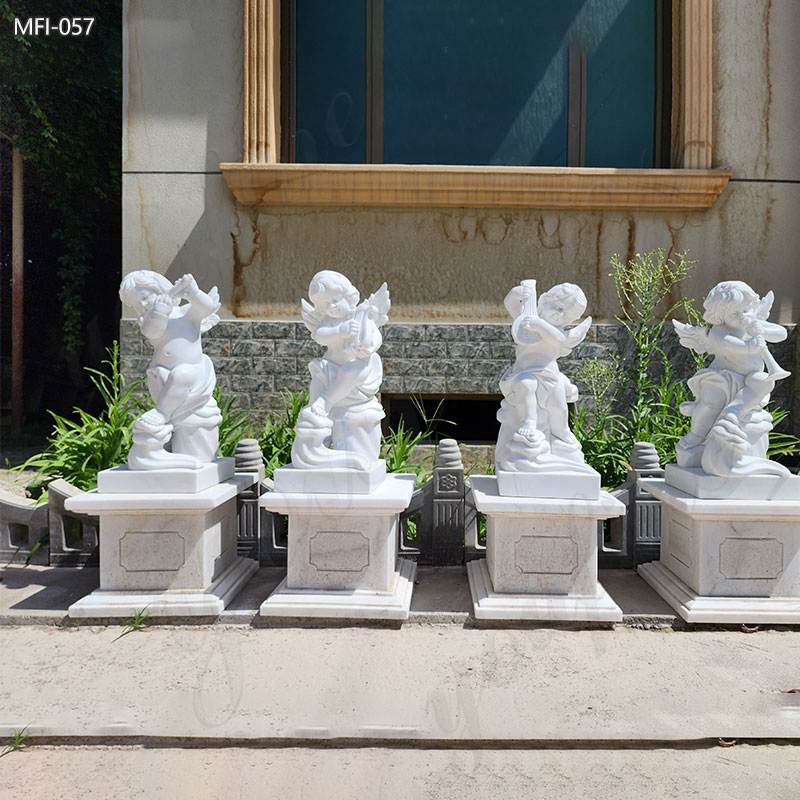 White Marble Outdoor Cherub Statues for Garden