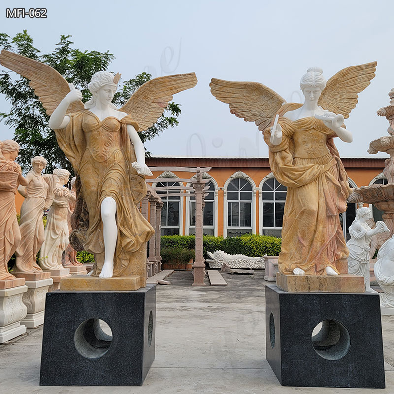 Large Beige Marble Guardian Angel Outdoor Statue Decor